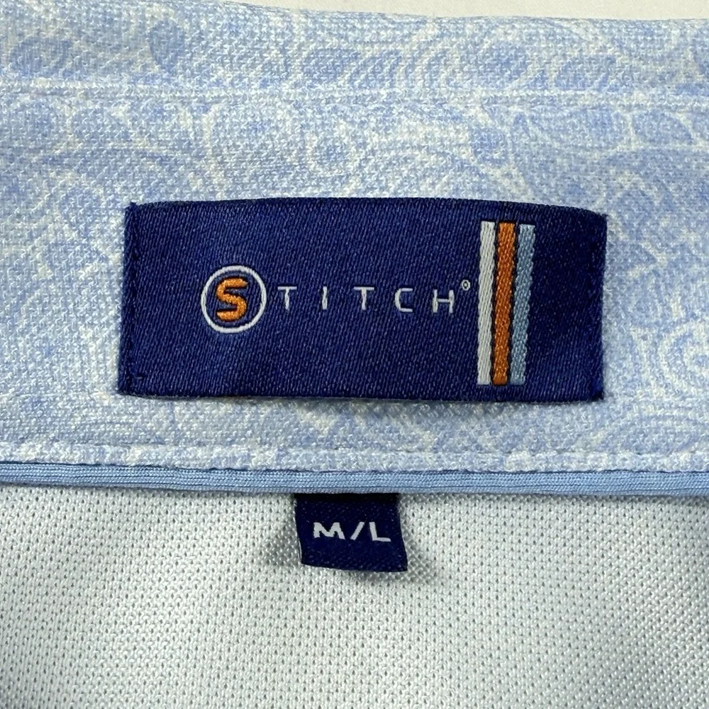Stitch Mens Golf Polo Blue White Paisley Size M/L Country Club Logo